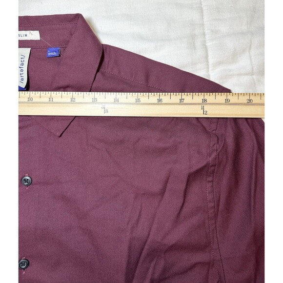 Artefact Cotton Blend Maroon‎ Button Up Long Sleeve Shirt Men's LARGE Slim NWOT - Picture 9 of 9
